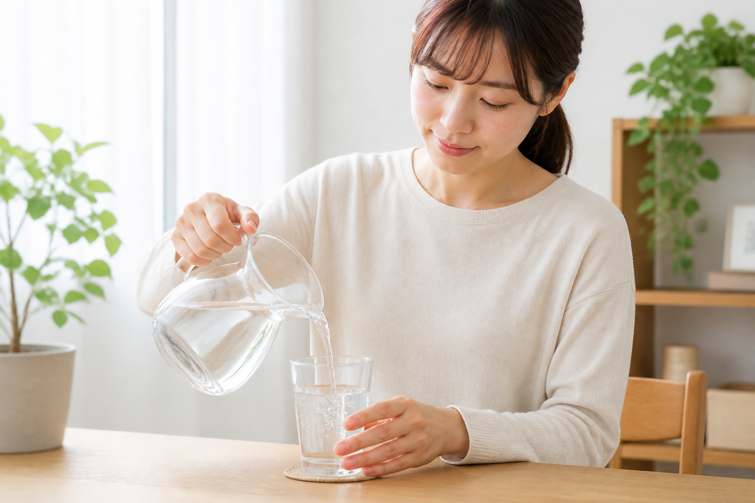 めまい予防のために水分をとるイメージ