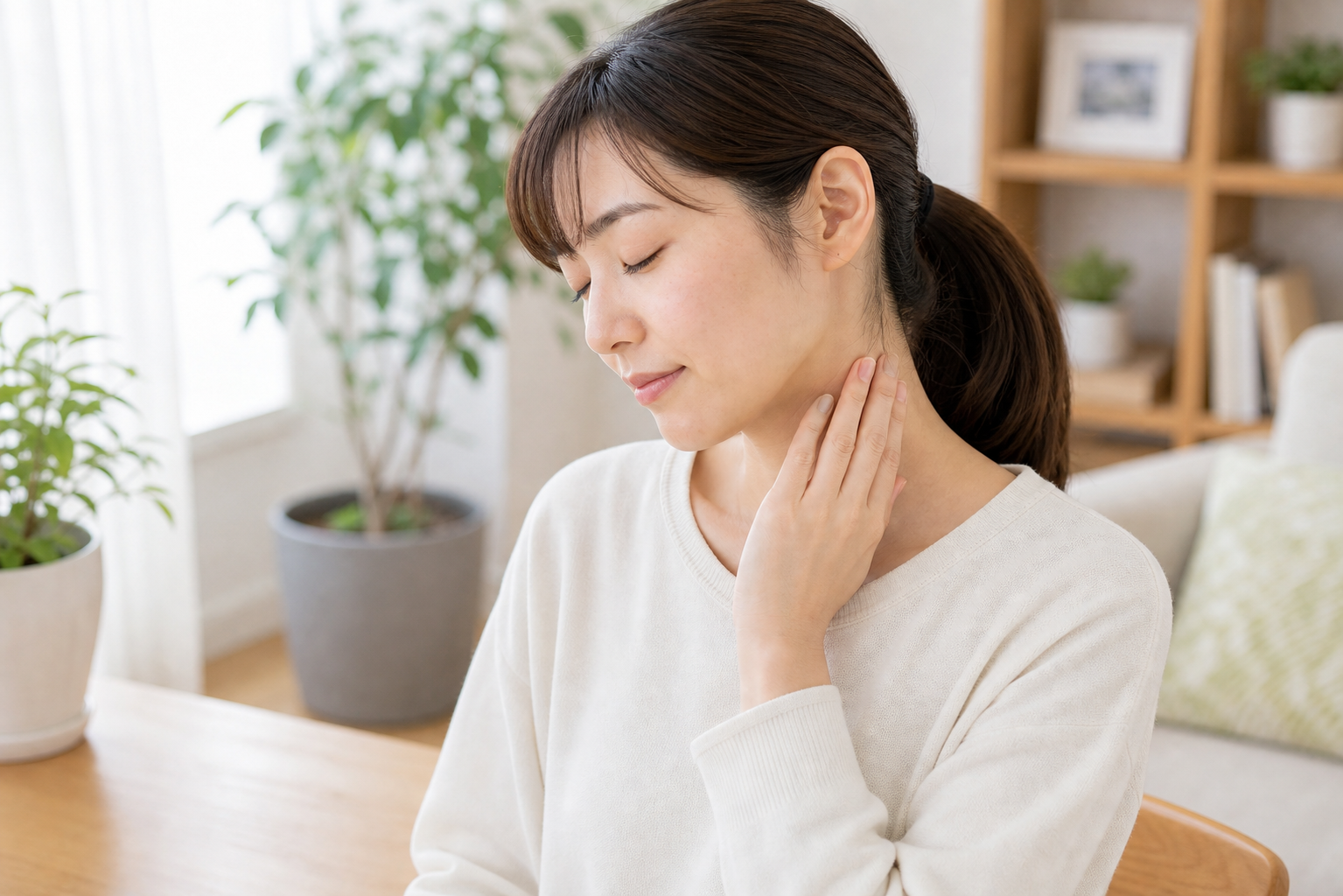 首を強く揉まずやさしくケアするイメージ