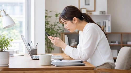 スマホ姿勢や肩の力みがいかり肩につながるイメージ
