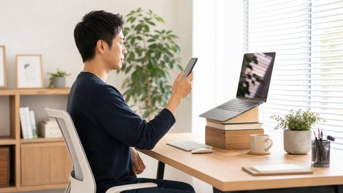 デスクワーク姿勢で肩に力が入りやすい習慣のイメージ