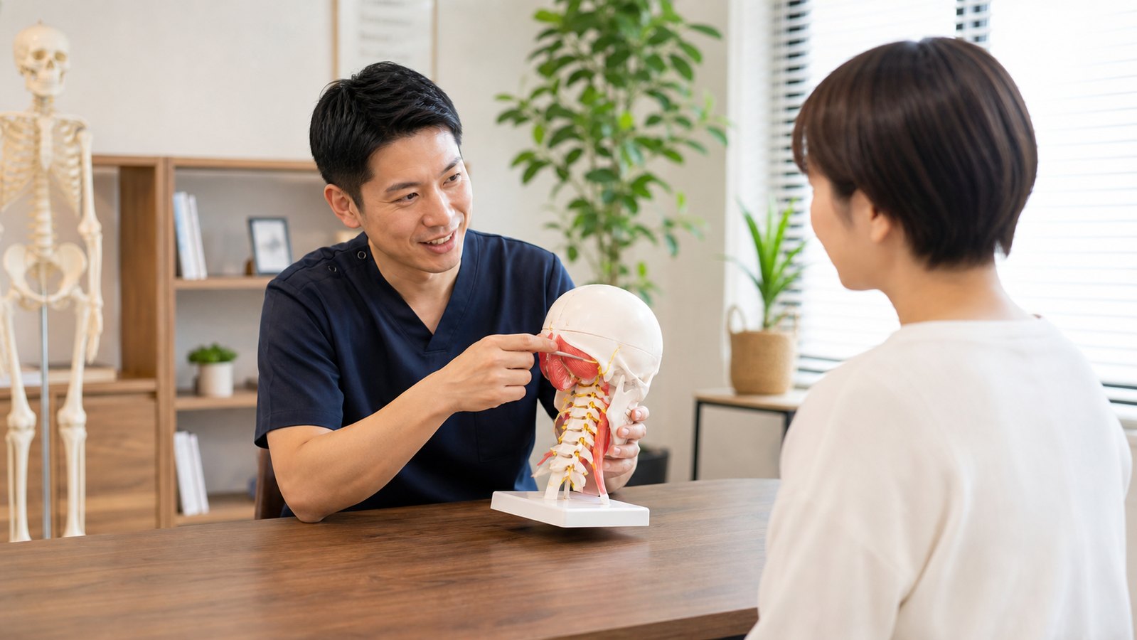 首の筋肉の緊張と頭痛や肩こりの関係を確認するイメージ