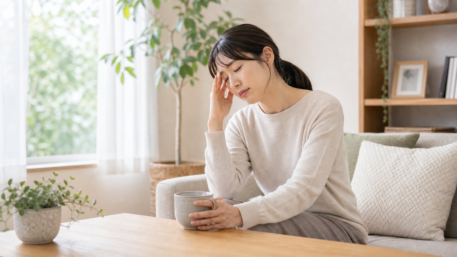 めまいの不快感とツボ押しセルフケアを考えるイメージ