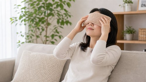 目元を温めて目を休めるセルフケアイメージ
