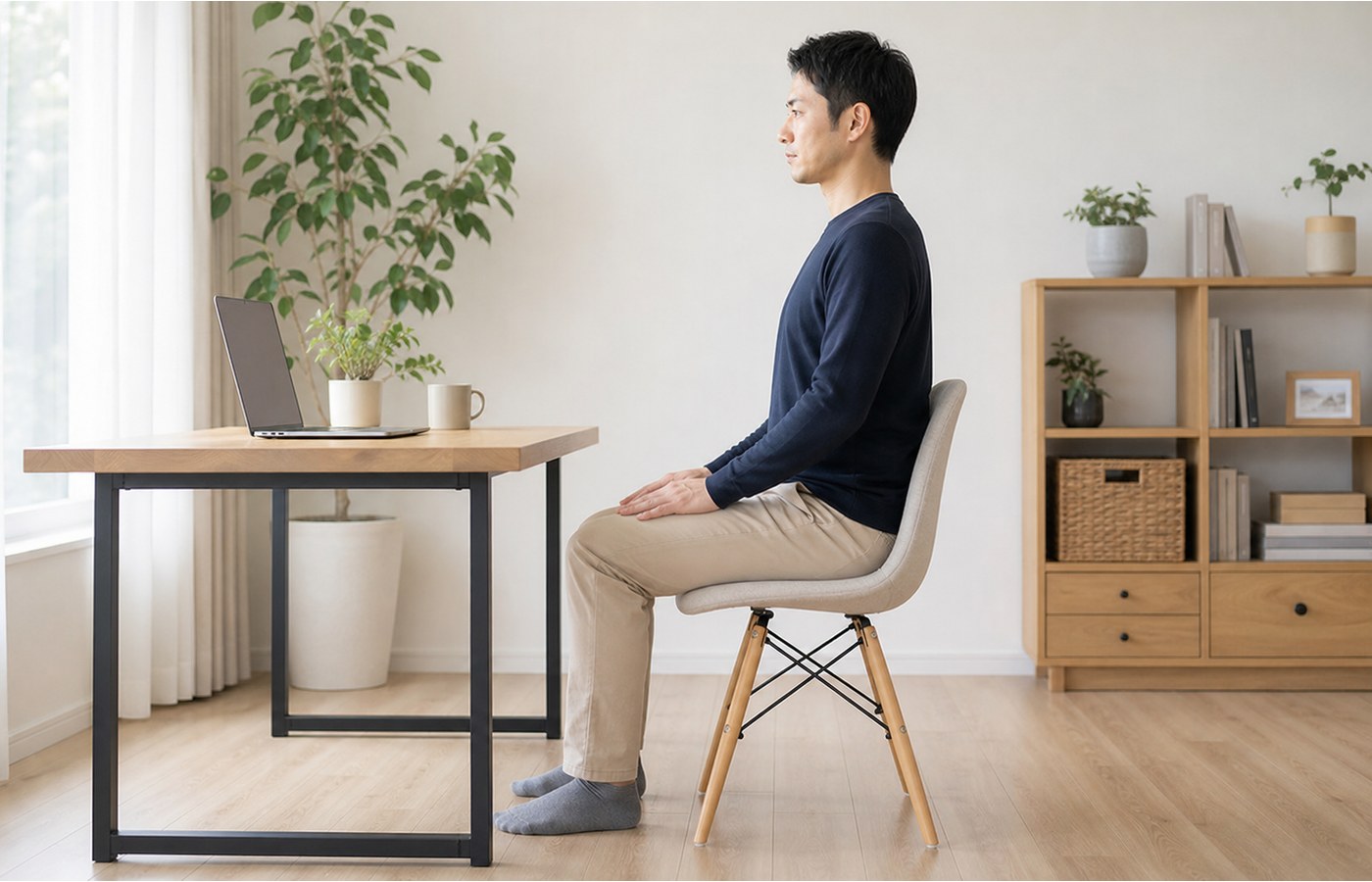 骨盤に負担を寄せにくい姿勢を見直すイメージ