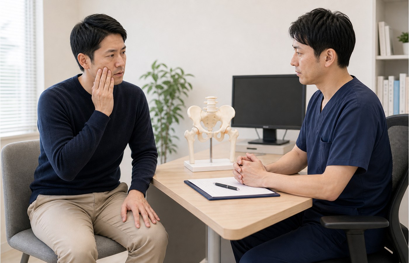 手のこわばりが長く続くときに医療機関への相談を考えるイメージ