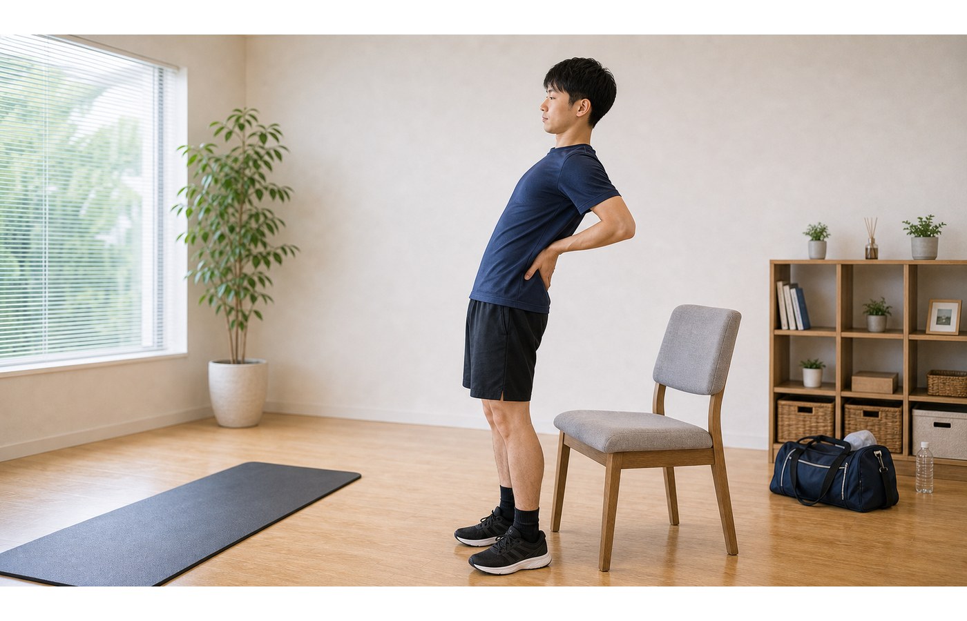 腰を反らせすぎない姿勢を確認するイメージ