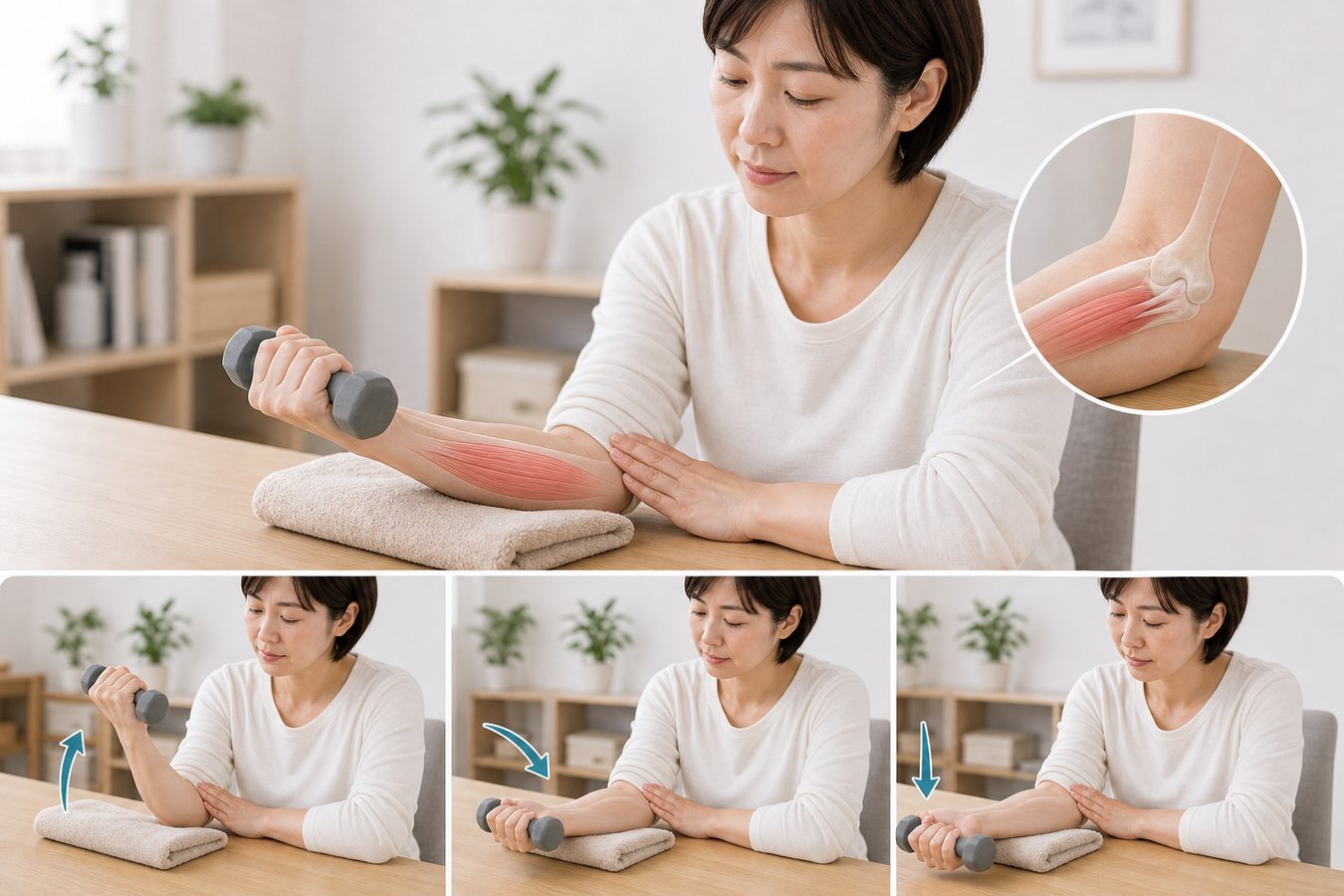 ゴルフ肘とテニス肘の違いを確認するイメージ