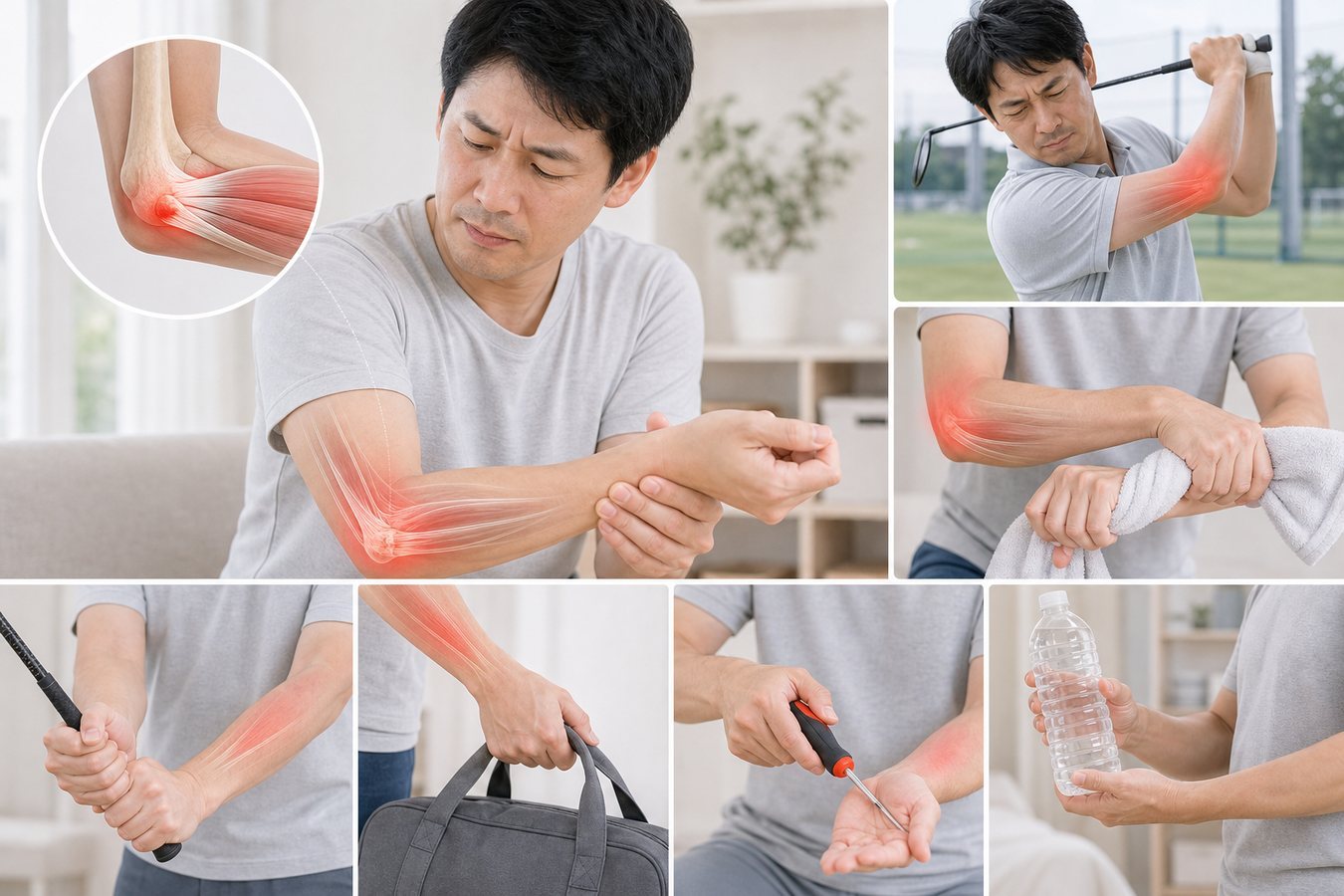 初回にゴルフ肘の状態や腕の使い方を確認するイメージ