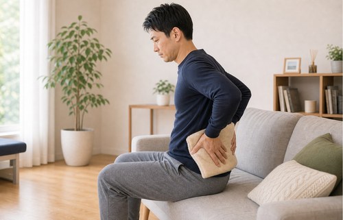 腰まわりを温めて負担を減らすセルフケアのイメージ