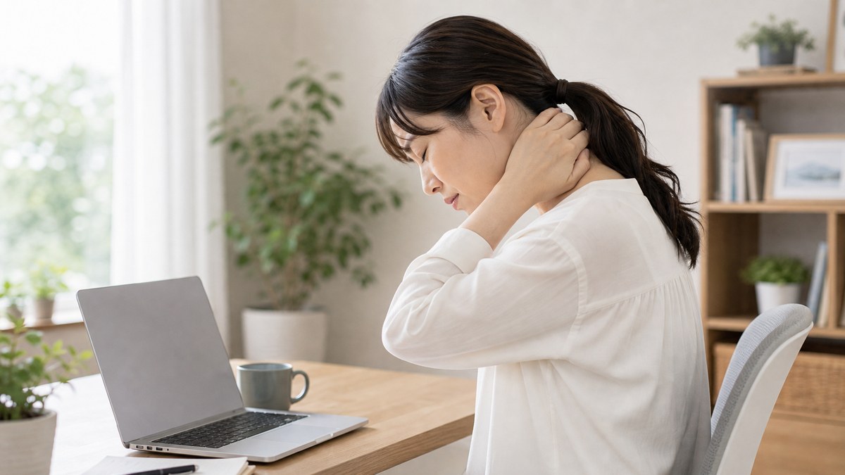 後頭部の痛みを放置して疲れが続く人のイメージ