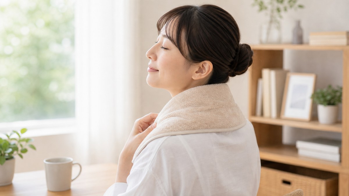 首肩まわりを温めて緊張をやわらげるイメージ