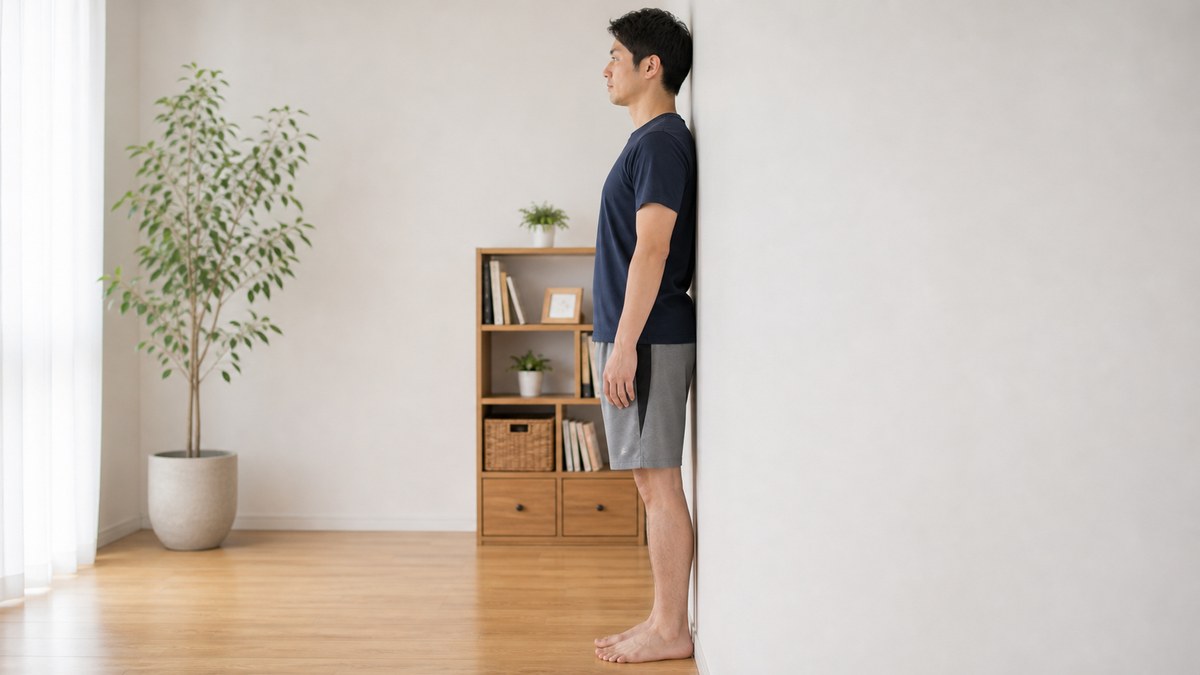 姿勢不良の背景にある壁を使った姿勢チェックのイメージ
