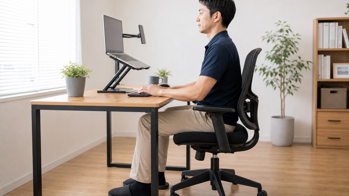 デスクワーク環境を整えて姿勢の負担を減らすイメージ