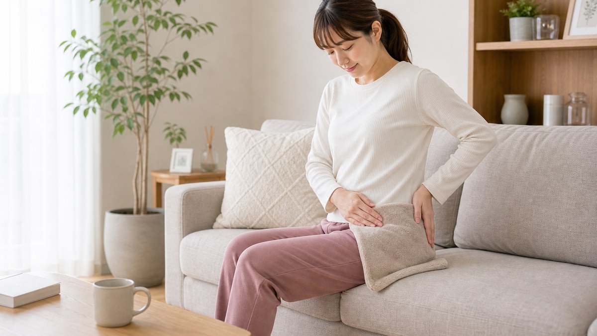 抱っこや授乳の負担を減らし股関節を温めるイメージ
