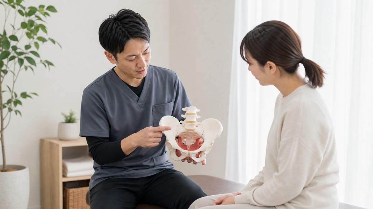 産後の尿もれの相談先と骨盤まわりの役割を確認するイメージ