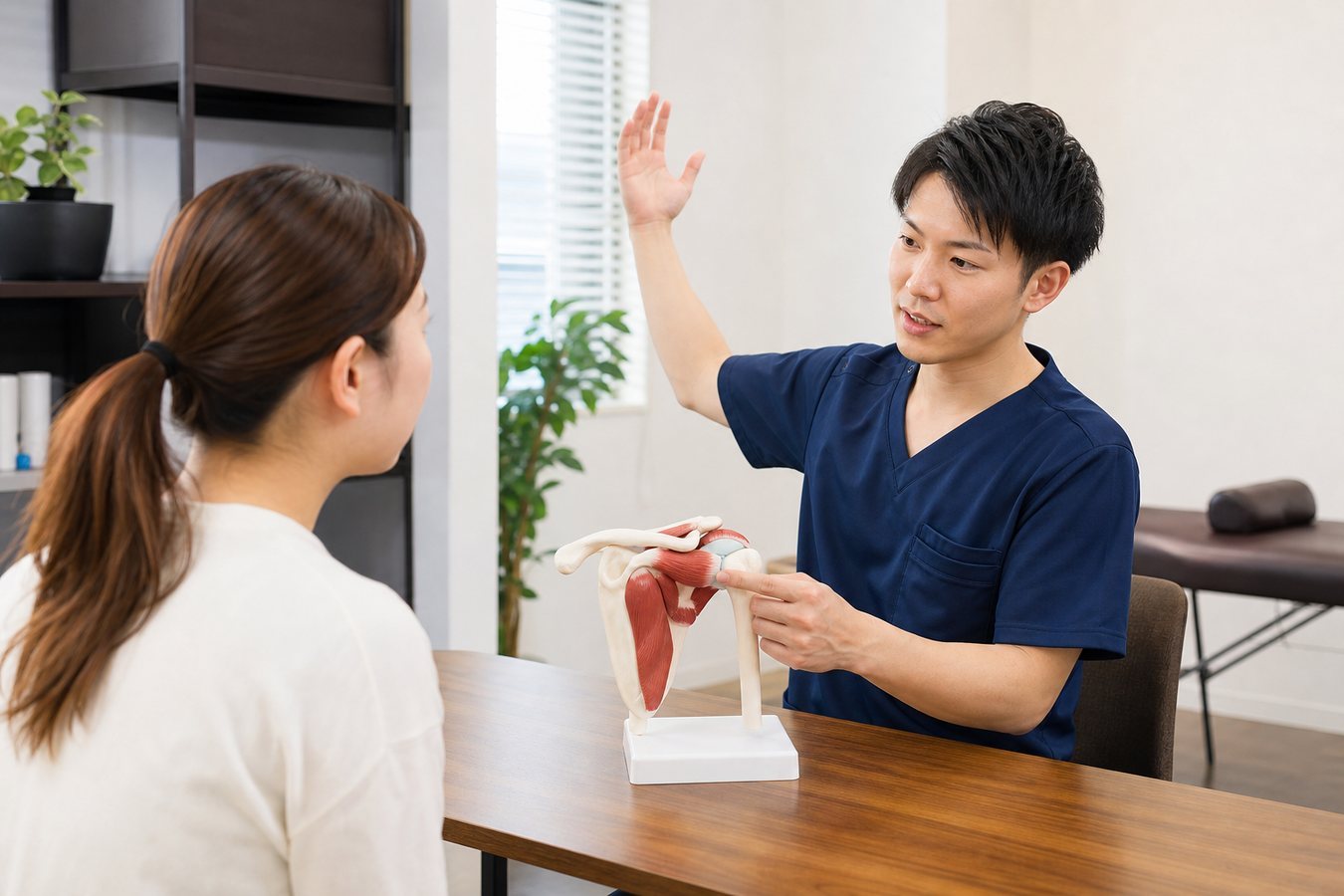 肩腱板損傷に関わる肩まわりの構造を確認するイメージ