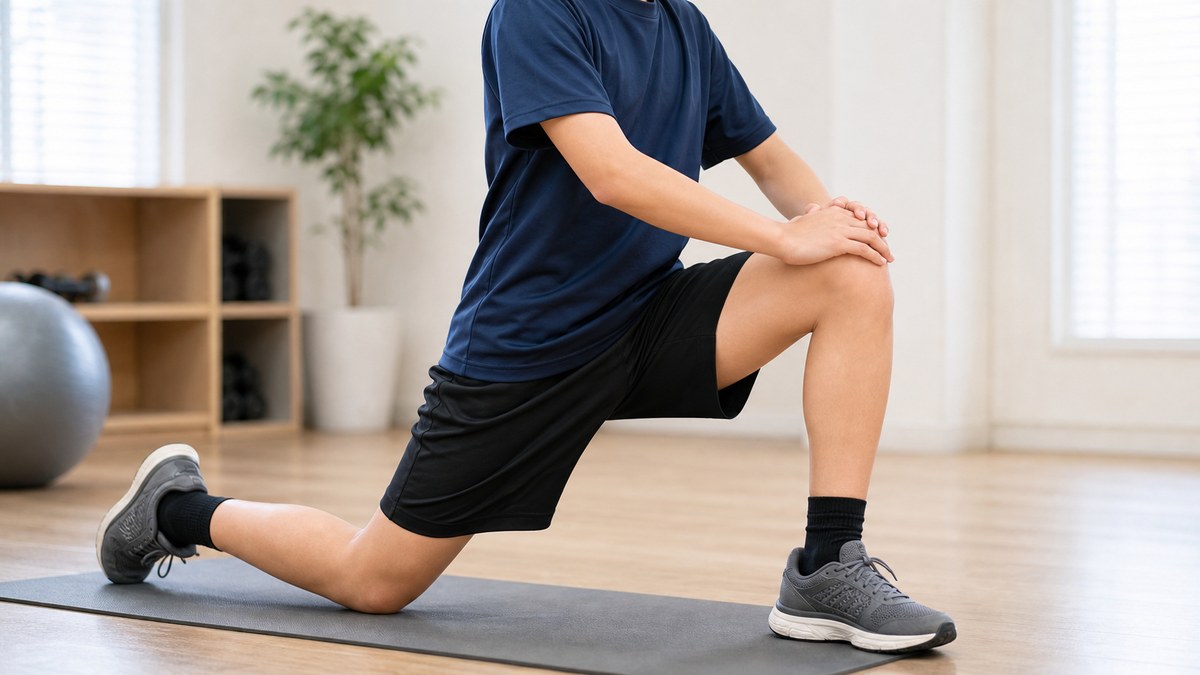 運動前後に膝ともも前を整えるストレッチイメージ