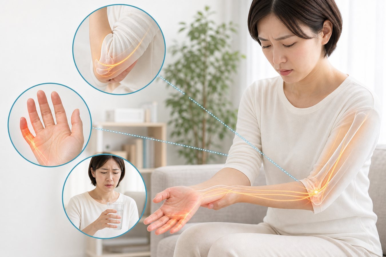 腕のしびれで医療機関へ相談したいサインを確認するイメージ