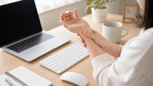 手根管症候群の原因となる手首の使いすぎを気にする様子