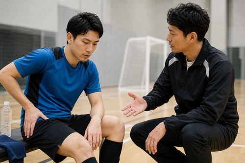 痛みを我慢せず練習を止める相談をするアスリート