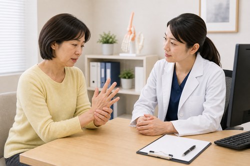 気になる手の症状を早めに医師へ相談する女性