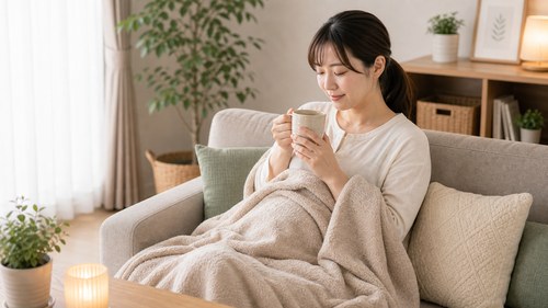 体をあたためて休養をとるママ