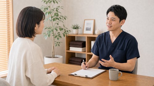 流山おおたかの森から通える整体院を相談する女性