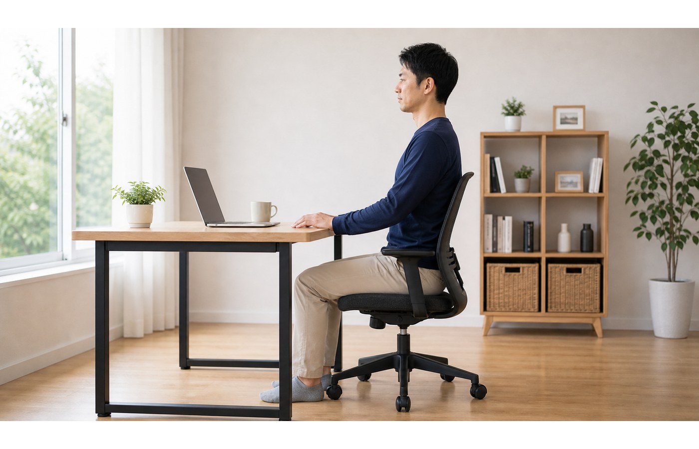 手足のしびれ対策として首肩や腰に負担をかけない姿勢を意識するイメージ