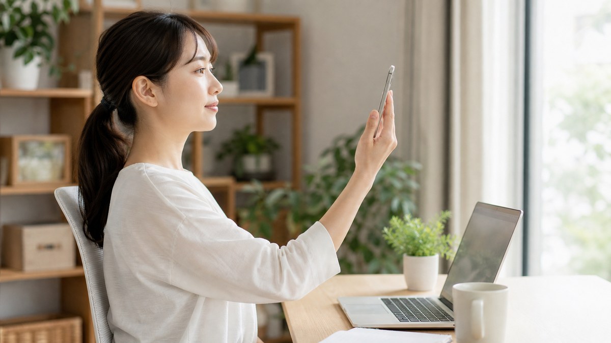 首の痛み対策としてスマホやパソコンの位置を見直すイメージ