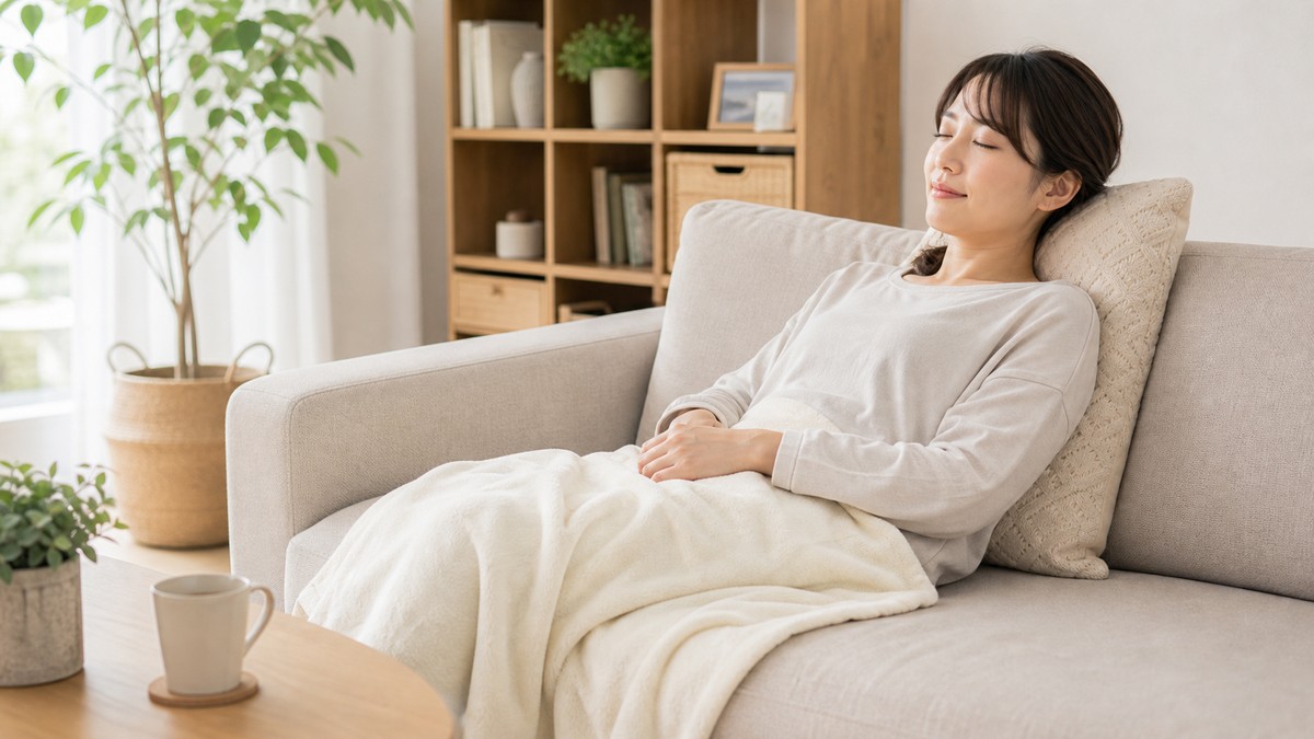 産後の尿もれで休めるときに体を休めるイメージ