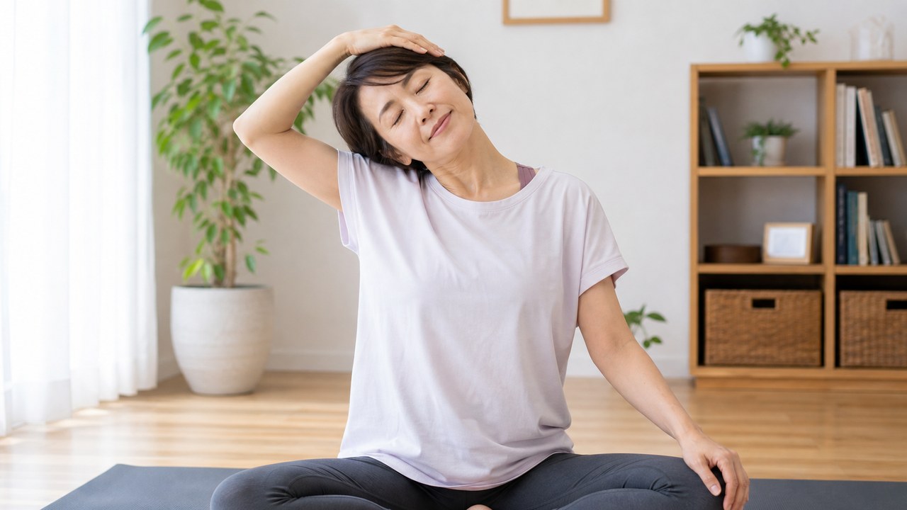 更年期のセルフケアで首肩や腰を温めてやさしくゆるめるイメージ