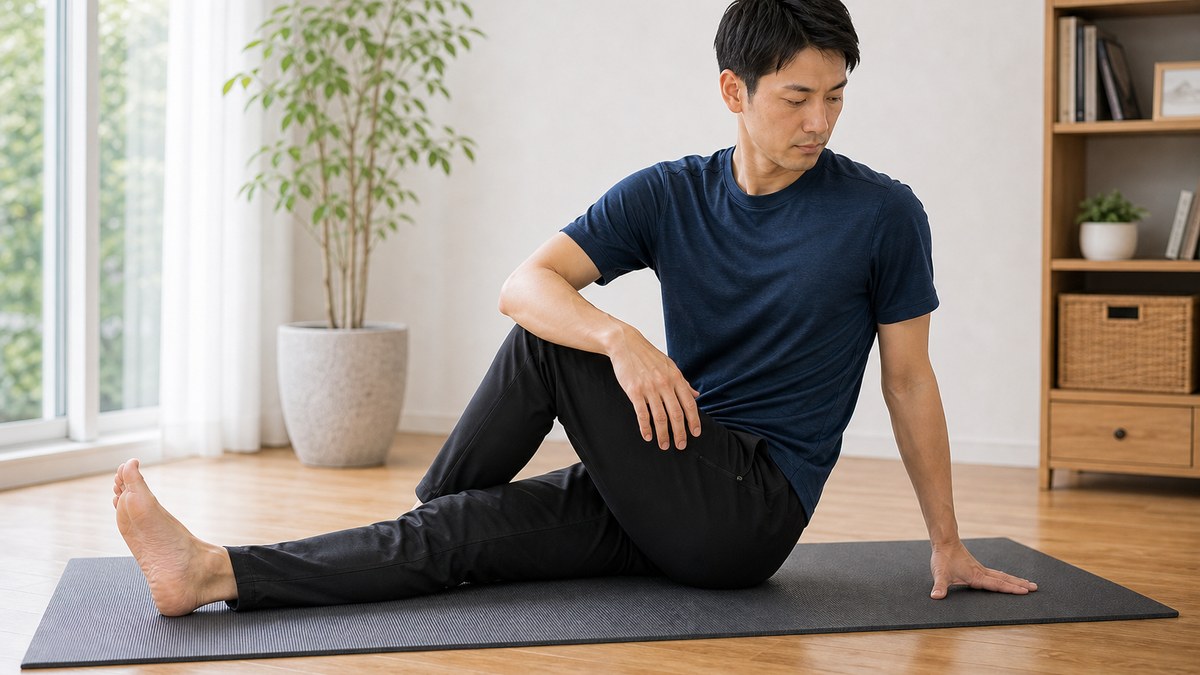 股関節をゆっくり動かしてお尻まわりの負担を減らすイメージ