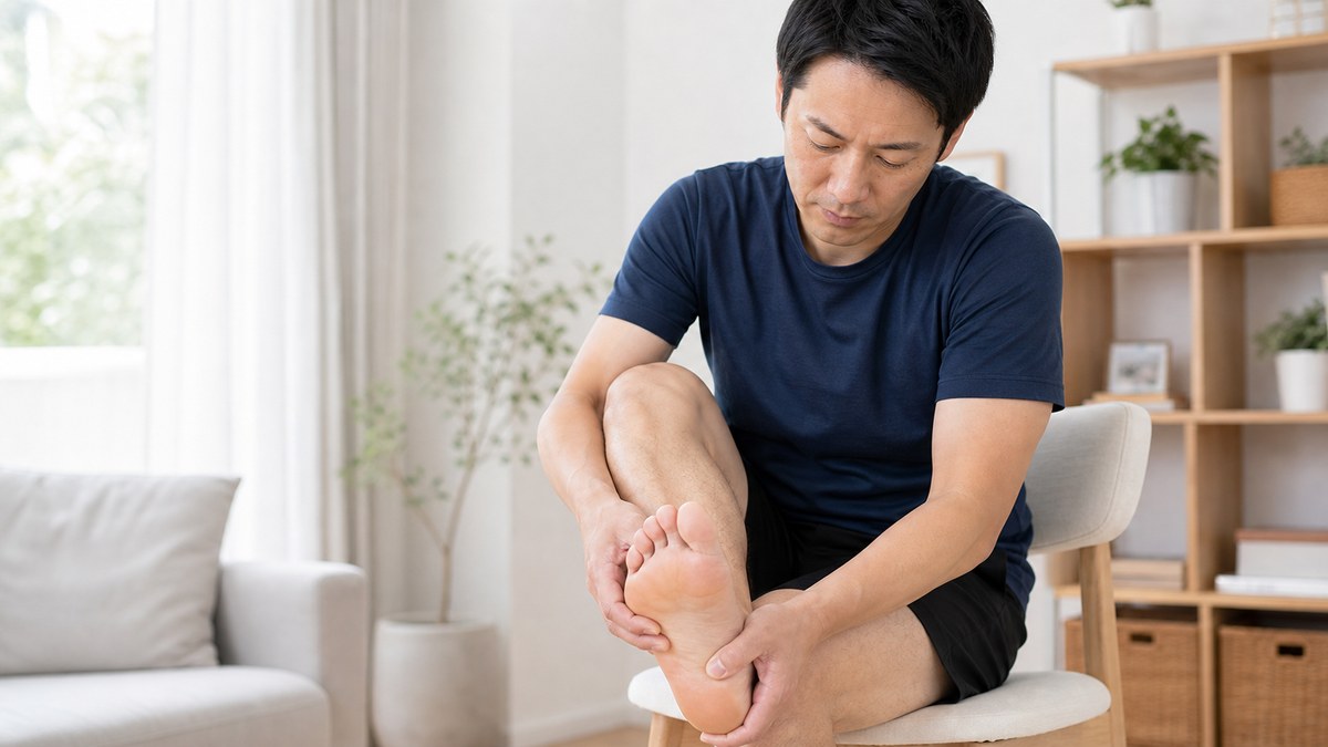自宅で足裏やかかとの状態をセルフチェックするイメージ