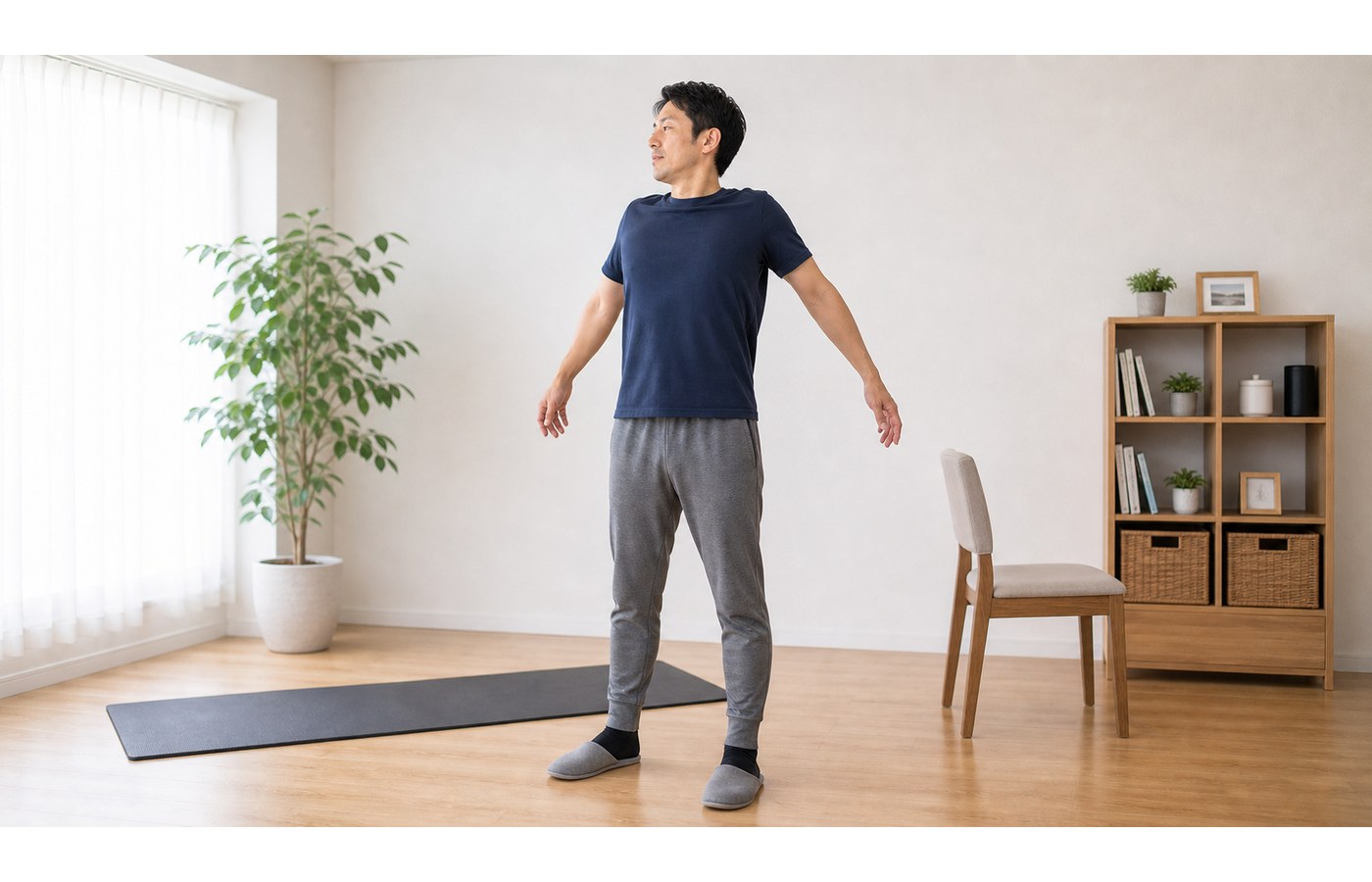 腕や手首をやさしくストレッチするセルフケアイメージ