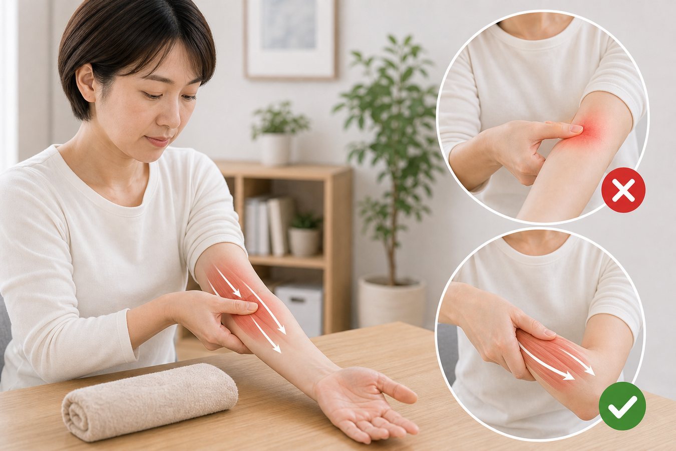 ゴルフ肘とテニス肘や野球肘との違いを確認するイメージ