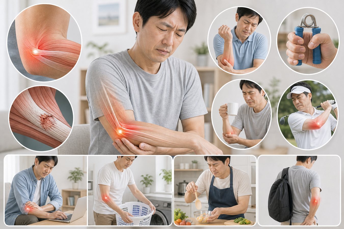 ゴルフ肘を放置せず慢性的な肘や前腕の痛みに注意するイメージ