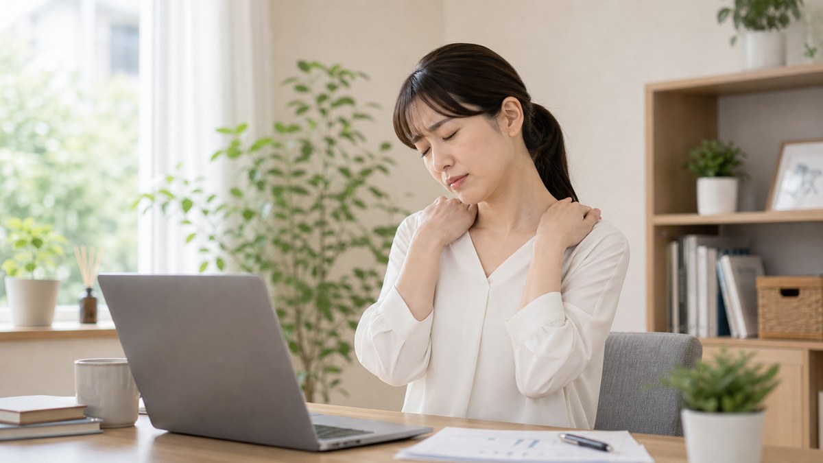 首こりを放置せず肩や背中の重だるさに注意するイメージ