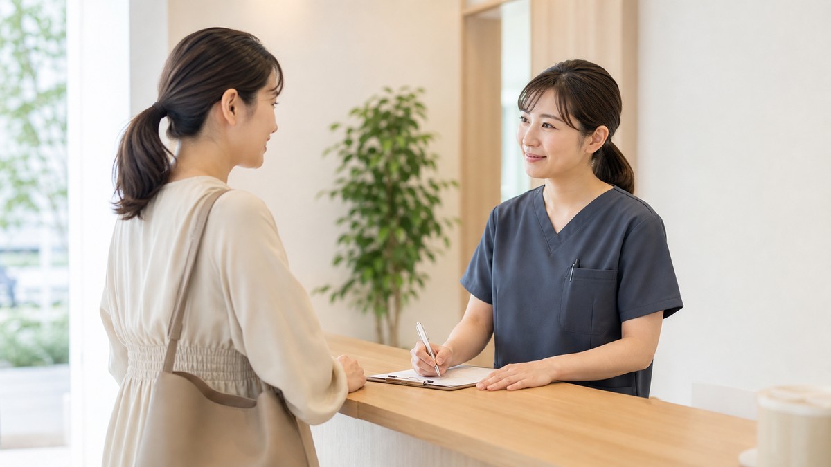 産後の尿漏れの相談先として専門家に悩みを相談する様子