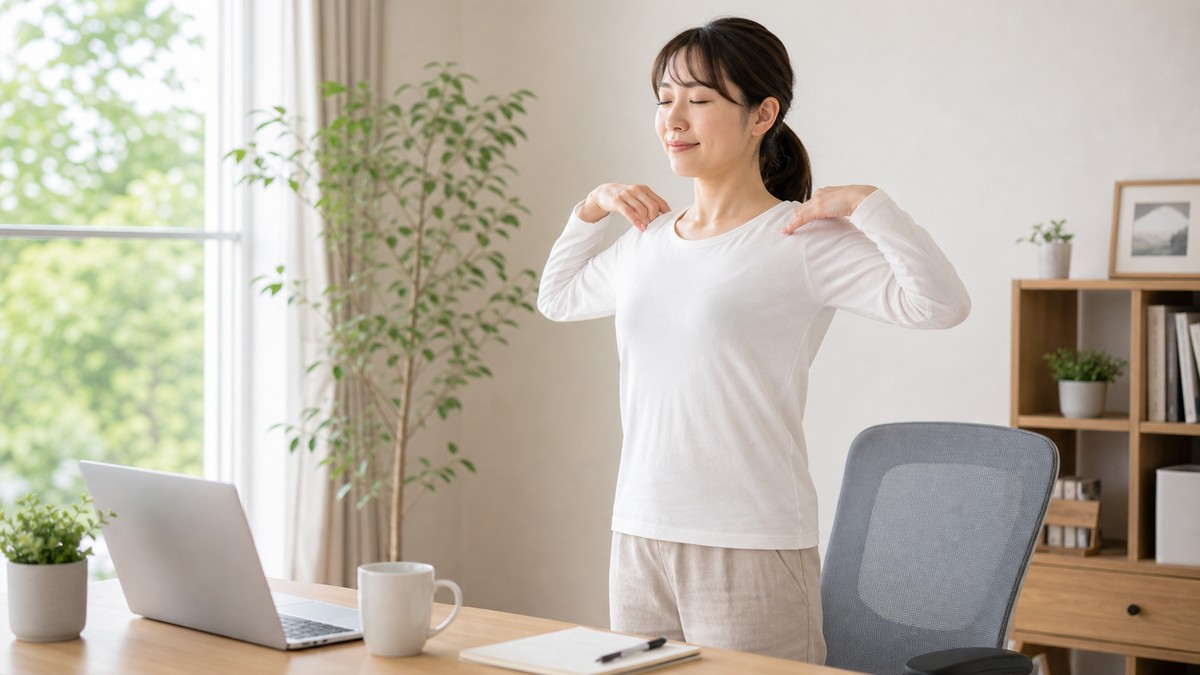 自宅で姿勢を整えるセルフケアを始めるイメージ