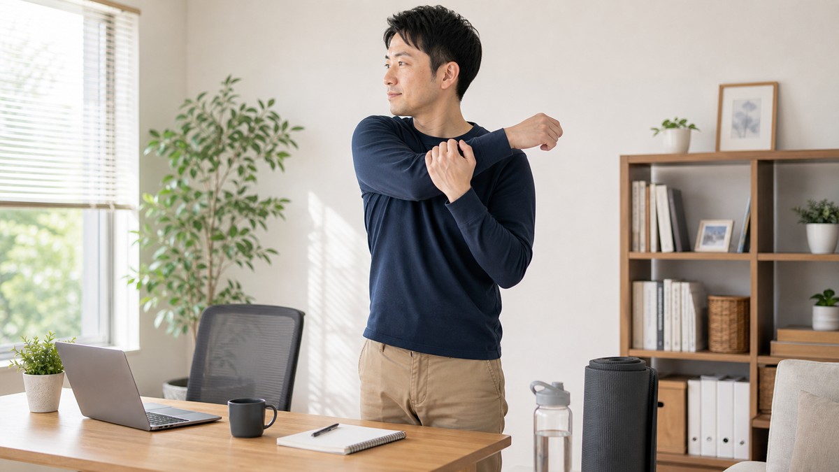 スマホを使い続けずこまめに休憩して体を動かすイメージ