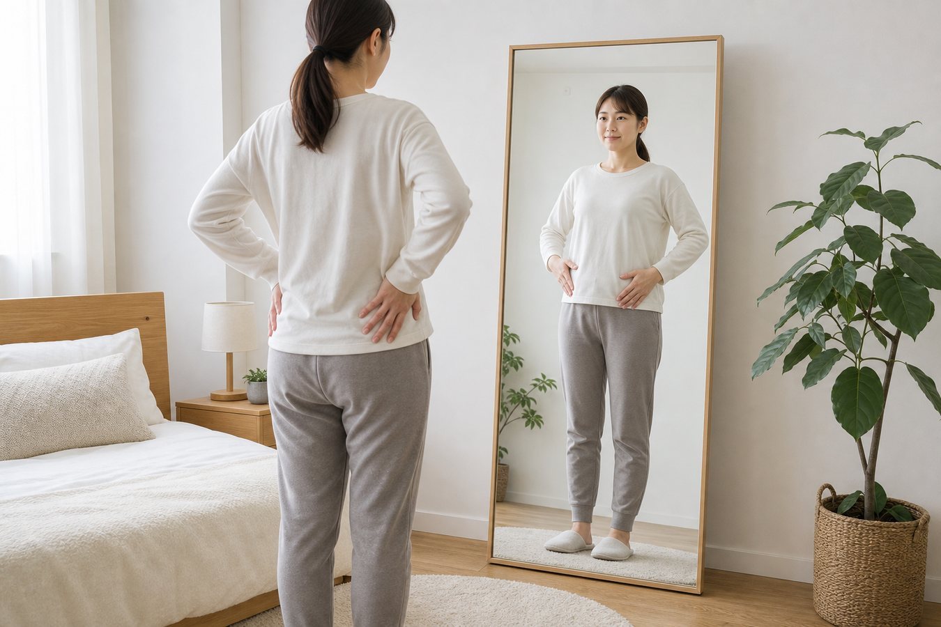 吉川美南 恥骨痛 足を大きく開かず姿勢を確認するセルフケア