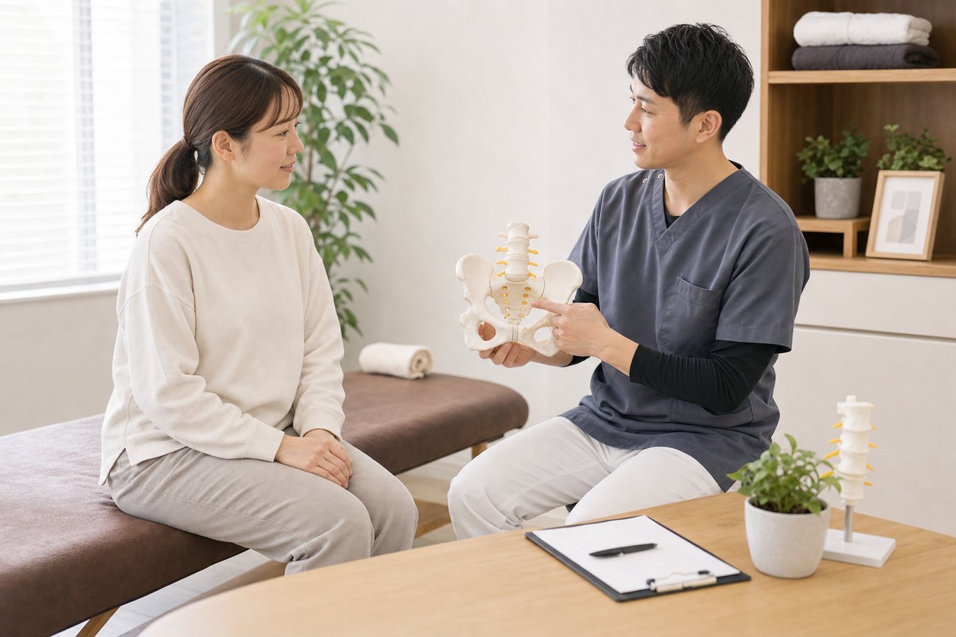吉川美南 恥骨痛 CUREPROで産後の骨盤について相談する様子